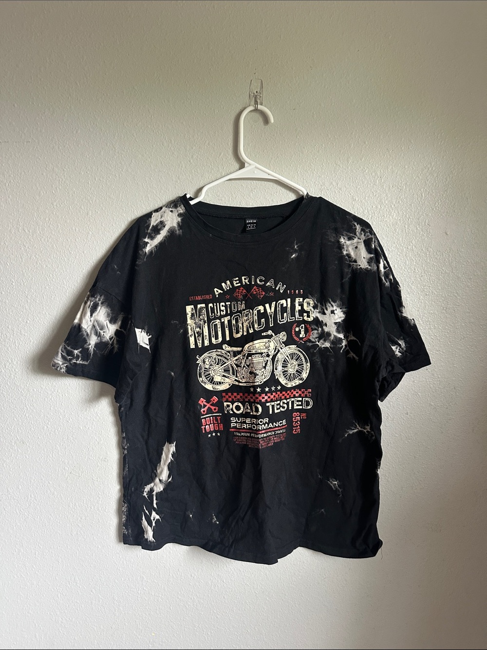 Black Tie-Dye boxy Motorcycle Graphic Short Sleeve Tee